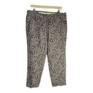 J. Crew Women's Leopard Print Cafe Capri Linen Cuffed Pants Size 12 Slacks